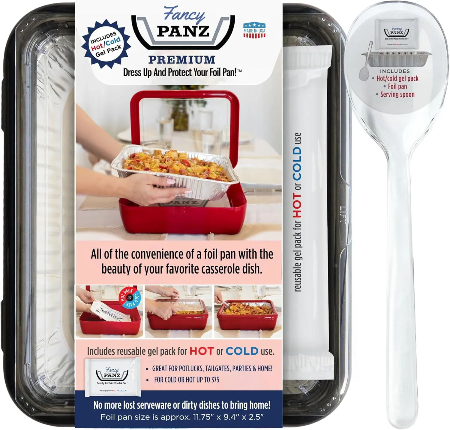 Fancy Panz Premium, Serving Tray for Food, Made in the USA Foil Pan Carrier, Stackable Aluminum Pan Holders, Travel Casserole Carrier, Charcoal
