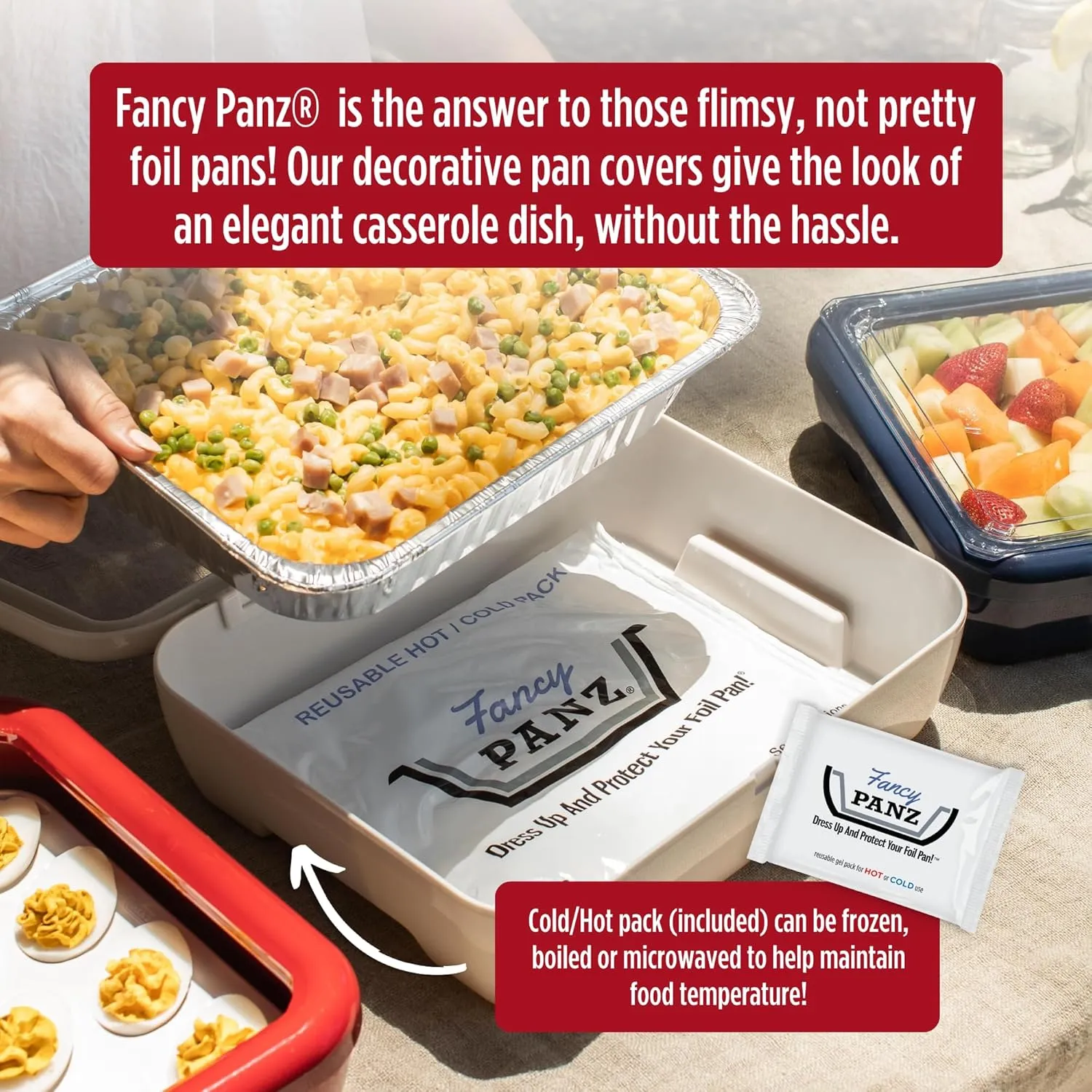 Fancy Panz Premium, Serving Tray for Food, Made in the USA Foil Pan Carrier, Stackable Aluminum Pan Holders, Travel Casserole Carrier, Marble