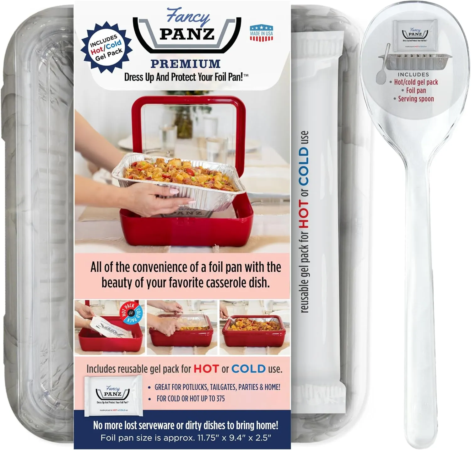 Fancy Panz Premium, Serving Tray for Food, Made in the USA Foil Pan Carrier, Stackable Aluminum Pan Holders, Travel Casserole Carrier, Marble