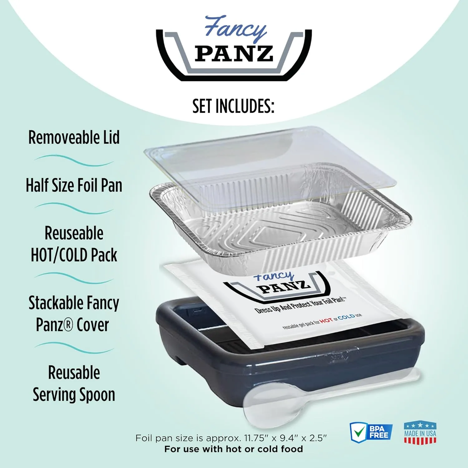 Fancy Panz Premium, Serving Tray for Food, Made in the USA Foil Pan Carrier, Stackable Aluminum Pan Holders, Travel Casserole Carrier, Marble