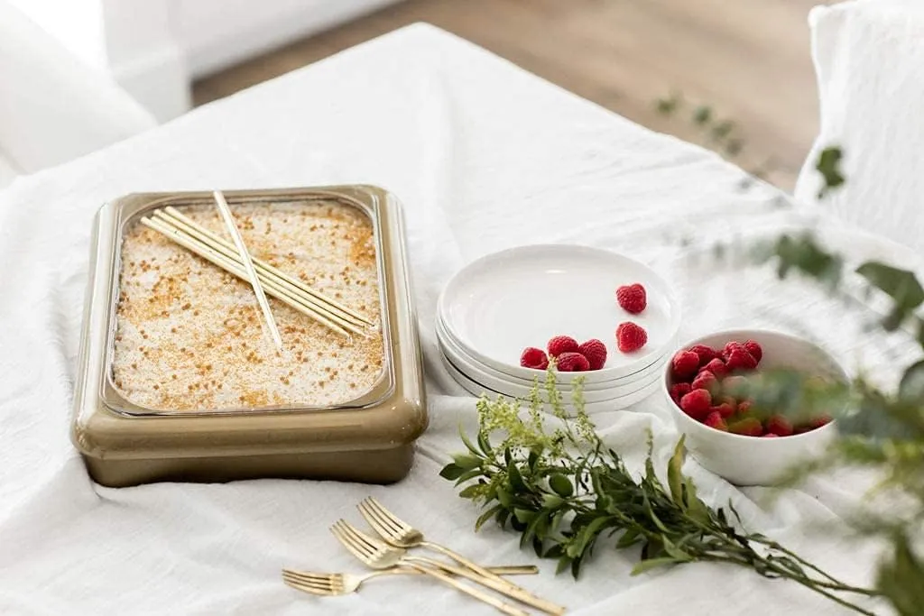 Fancy Panz, Serving Tray for Food, Made in the USA Foil Pan Carrier, Stackable Aluminum Pan Holders, 9x13x2 Travel Casserole Carrier, Gold Glitter