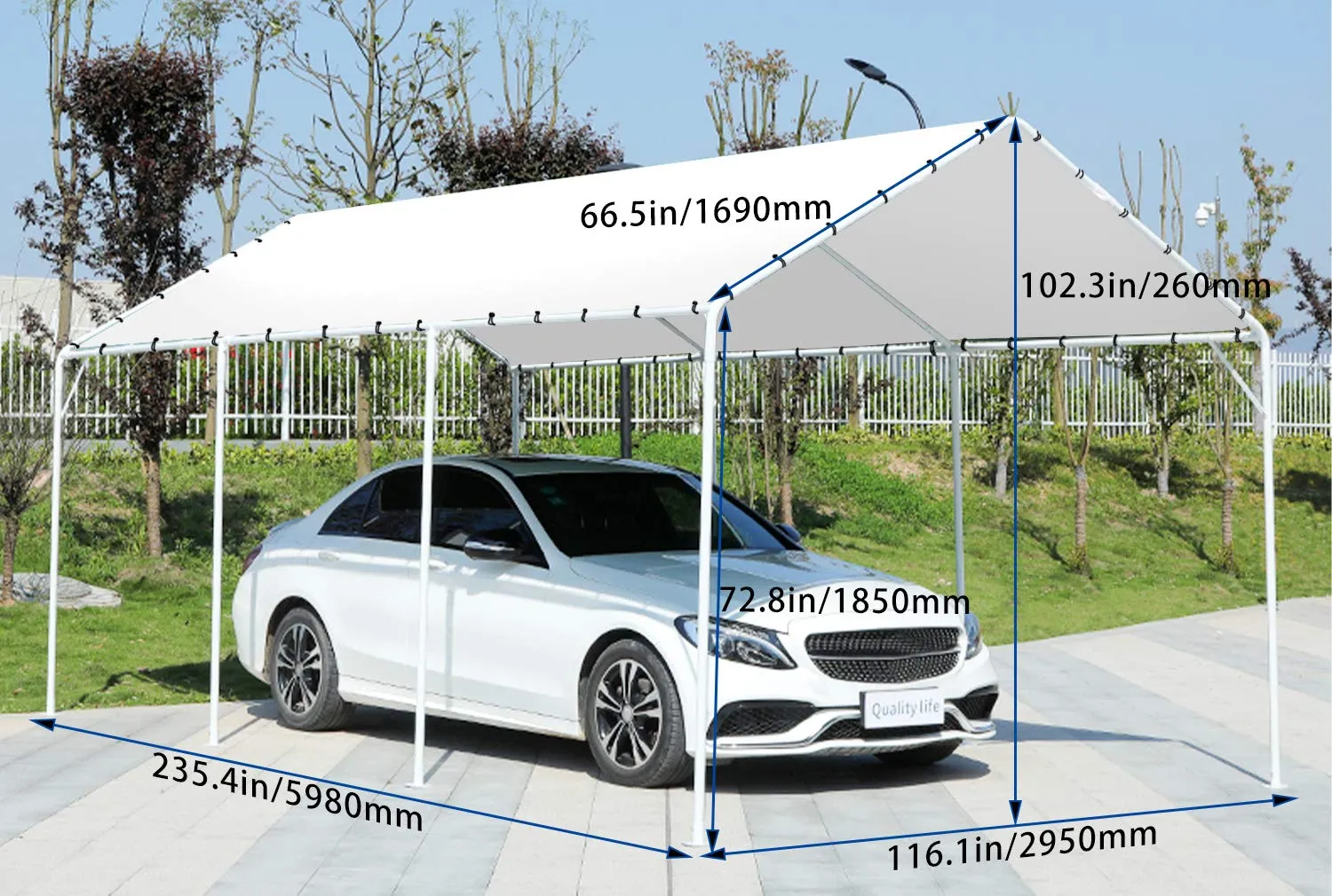 FDW Carport Car Port Party Tent Car Tent 10x20 Canopy Tent Metal Carport Kits Outdoor Garden Gazebo, Not Good for Strong Wind Condition