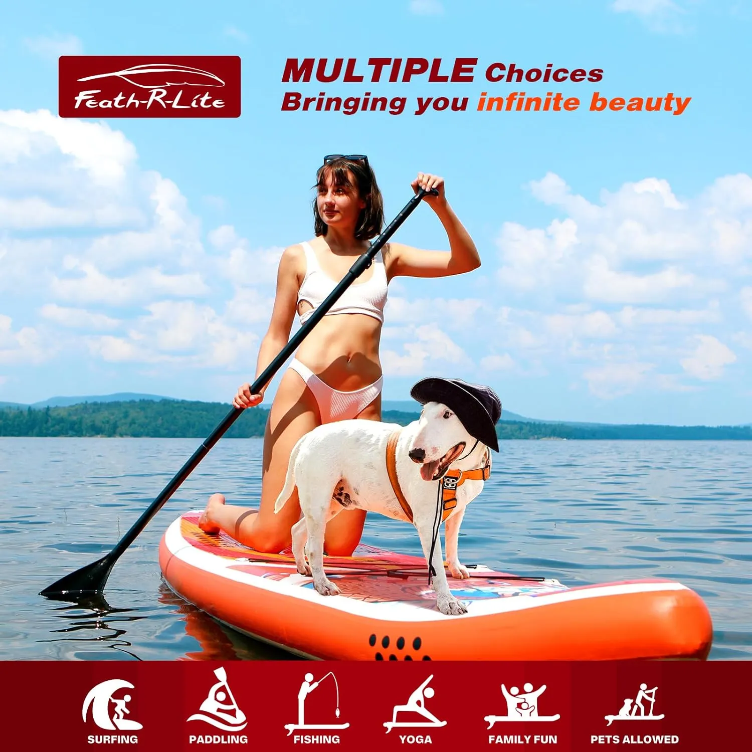 FEATH-R-LITE Inflatable Paddle Board Stand Up Paddleboards for Adults SUP with Premium Accessories Pump, Adjustable Paddle, Leash, Three Fins, Backpack
