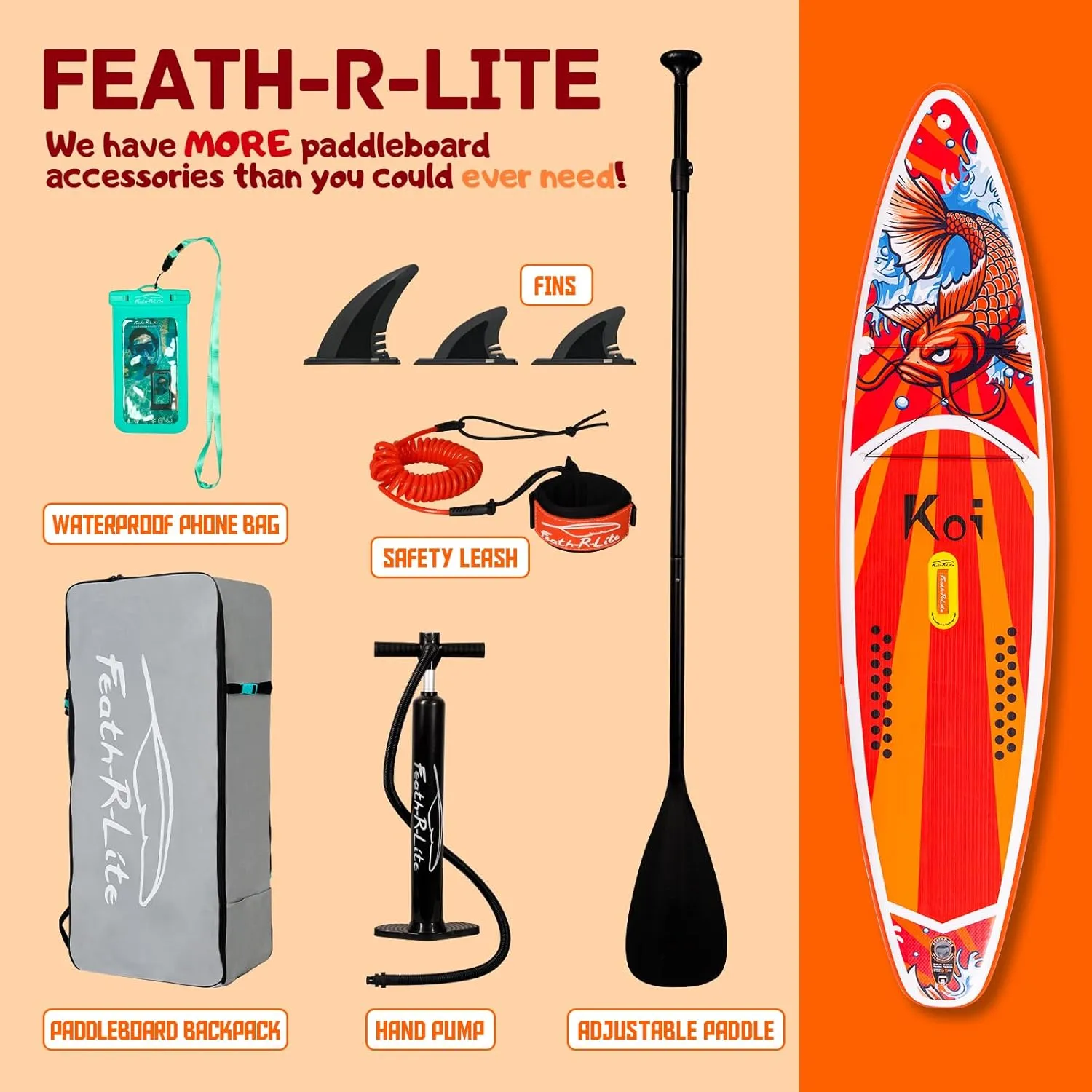 FEATH-R-LITE Inflatable Paddle Board Stand Up Paddleboards for Adults SUP with Premium Accessories Pump, Adjustable Paddle, Leash, Three Fins, Backpack