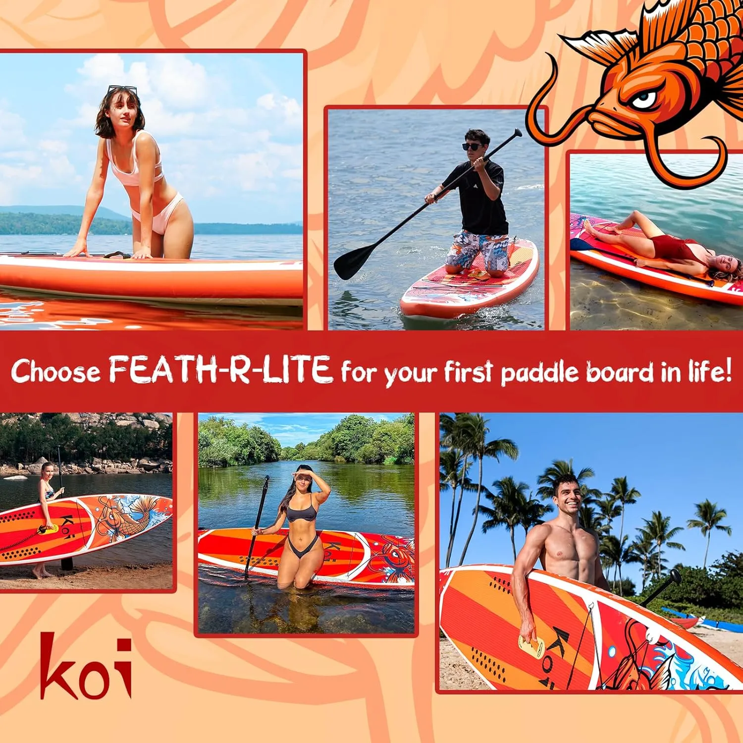 FEATH-R-LITE Inflatable Paddle Board Stand Up Paddleboards for Adults SUP with Premium Accessories Pump, Adjustable Paddle, Leash, Three Fins, Backpack