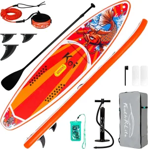 FEATH-R-LITE Inflatable Paddle Board Stand Up Paddleboards for Adults SUP with Premium Accessories Pump, Adjustable Paddle, Leash, Three Fins, Backpack