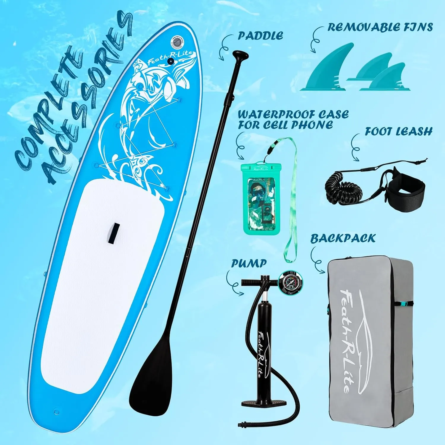 FEATH-R-LITE Inflatable Ultra-Light 10'×30''/10'6''×33'' Stand Up Paddle Board for All Skill Levels with Premium SUP Paddleboard Accessories,Non-Slip Comfort Deck for Youth & Adults