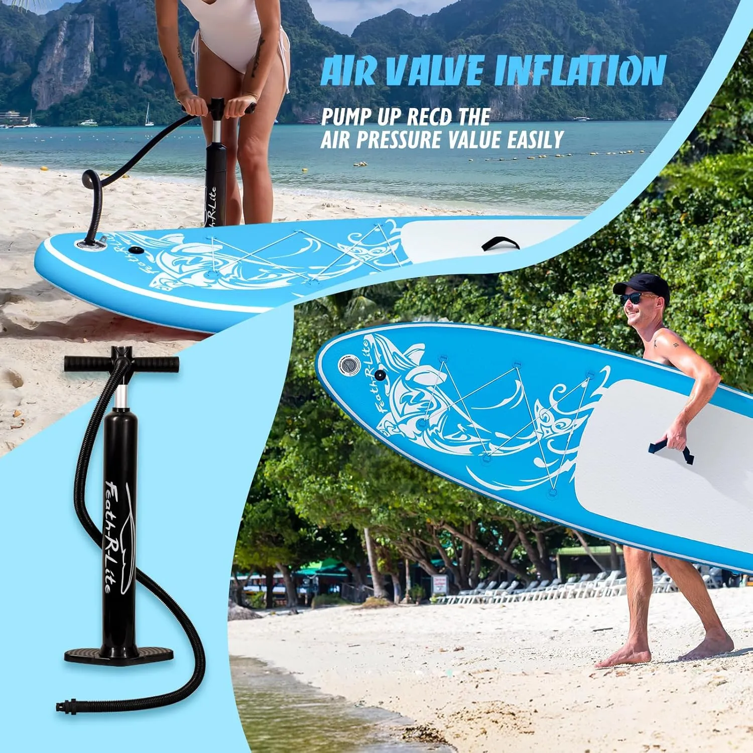 FEATH-R-LITE Inflatable Ultra-Light 10'×30''/10'6''×33'' Stand Up Paddle Board for All Skill Levels with Premium SUP Paddleboard Accessories,Non-Slip Comfort Deck for Youth & Adults
