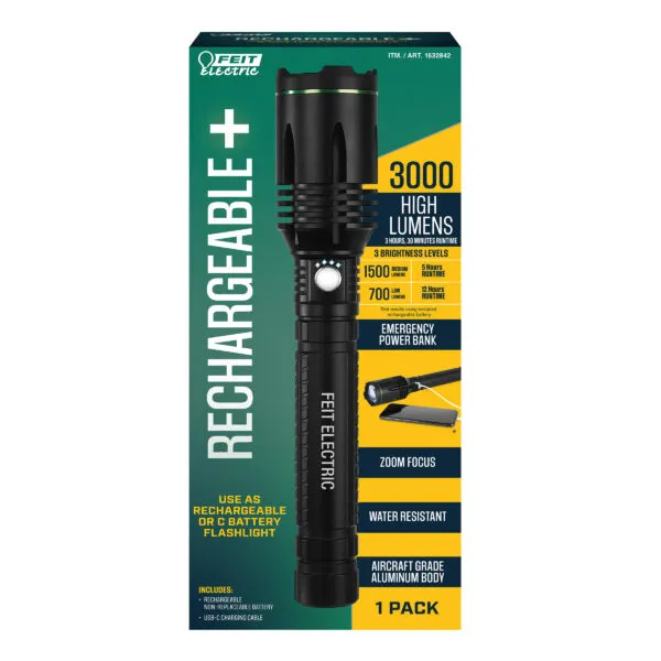 FEIT FLR3000/FLEX/RP Rechargeable 3000 Lumen Adjustable Flashlight Power Bank