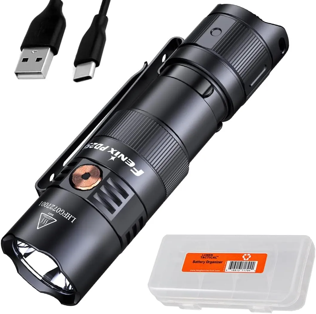 fenix PD25R EDC Flashlight, 800 Lumen USB-C Rechargeable Dual Switch Pocket Size Lightweight with Organizer