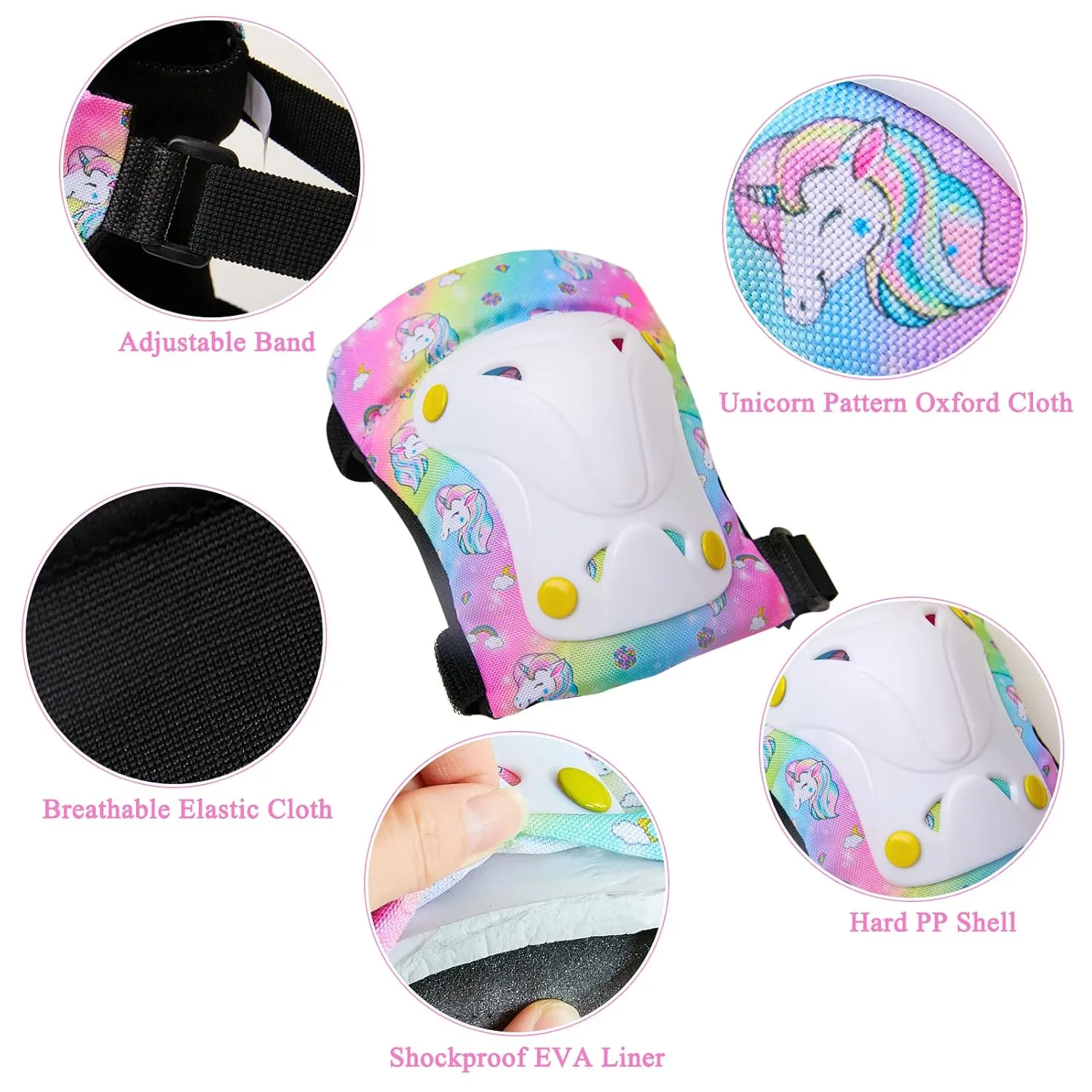 FIODAY Knee Pads for Kids Toddler Knee Pads and Elbow Pads Wrist Guards with Drawstring Bag Adjustable Protective Gear Set for Girls Boys Skating Cycling Skateboard Scooter,9-15 Years,Rainbow