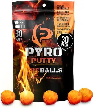 Fire Balls: Fire Plugs Fire Starter with 7 Minute Burn Time, Waterproof, Weatherproof Emergency Kit Survival Gear Essential - 30 Pack