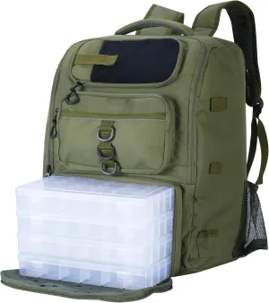 Fishing Backpack, Fishing Tackle Backpack with Cooler, Large 18"x14"x11" Storage, Adjustable Compartments, Ergonomic Design for Fishing, Hiking, and Outdoor Adventures(Dark green)