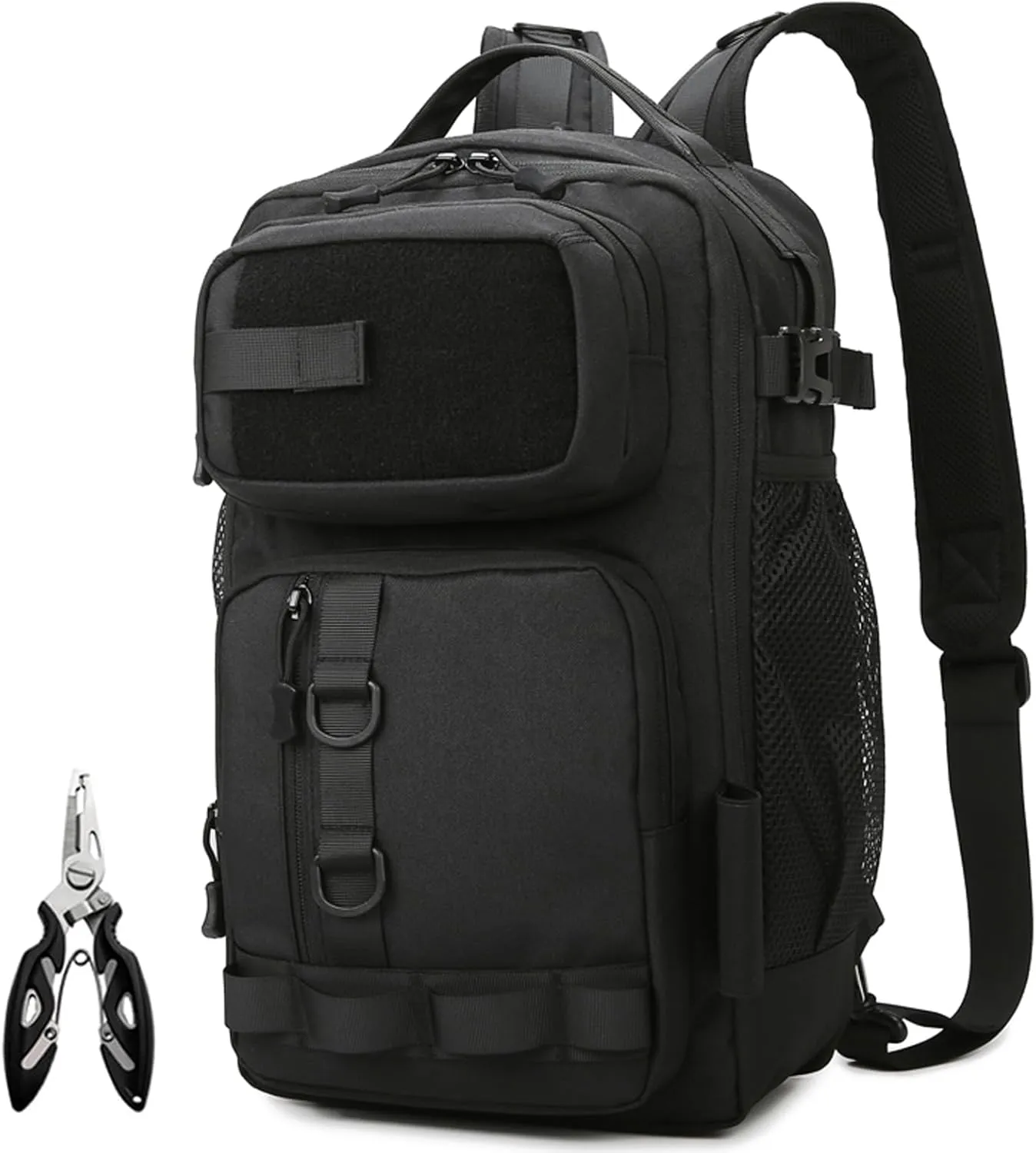 Fishing Backpack - Tackle Sling Bag- Fish Gear Bags with Rod Holder and Fishing Plier (Black)
