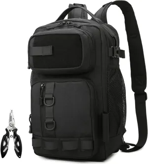 Fishing Backpack - Tackle Sling Bag- Fish Gear Bags with Rod Holder and Fishing Plier (Black)