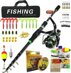 Fishing Rod Telescopic Fishing Rod Set with Reel & Carry Bag Carbon Fiber for Saltwater & Freshwater Fishing