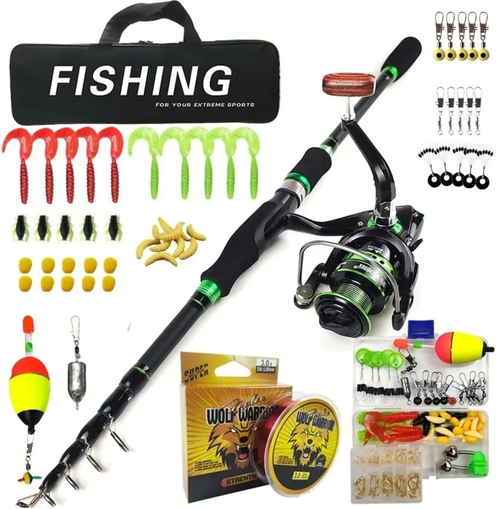 Fishing Rod Telescopic Fishing Rod Set with Reel & Carry Bag Carbon Fiber for Saltwater & Freshwater Fishing