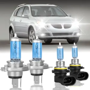 Fit for Pontiac Vibe 2003 2004 2005 2006 2007 2008 High Performance Halogen Headlight Bulbs,9003/H4 High Low Dual Beam   9006 Foglamp Replacement Bulbs Kit,Pack of 4