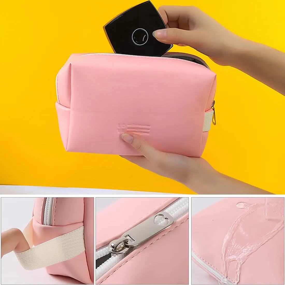 FITINI 3 Pack Makeup Bag Sets Travel Large Toiletry Bag Portable Cosmetic Zipper Pouch with Brush Organizer Waterproof Small Storage Case for Women and Girls,Light Pink