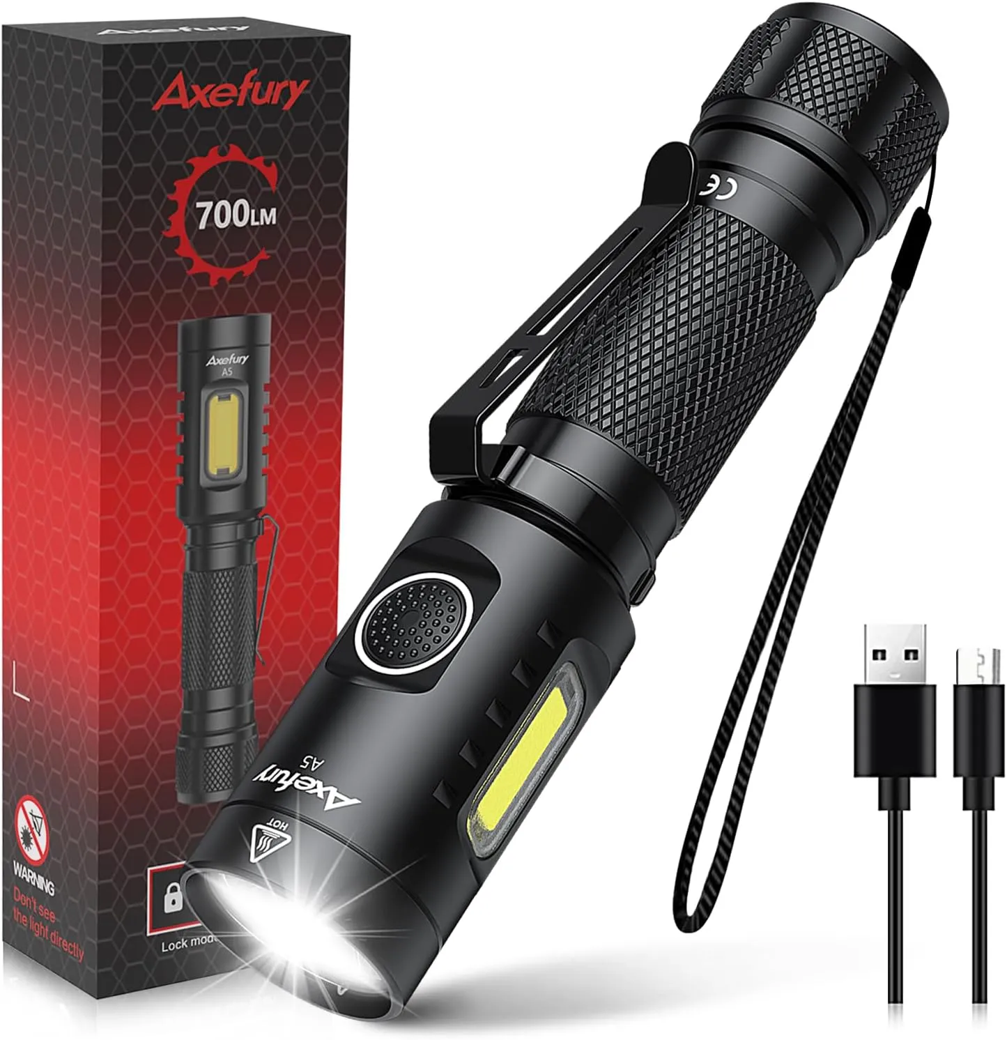 Flashlight, Rechargeable Magnetic LED Flashlight, Tactical Flashlight with Cob workLight,700 lumens,6 Modes,Flashlight Waterproof for Camping,Emergency(Battery Included) Gift