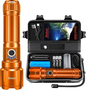 Flashlight Rechargeable, Super Bright Flashlights - Zoomable, 5 Light Modes, IP67 Waterproof, Powerful Long Lasting Handheld Flash Light for Emergencies-Orange