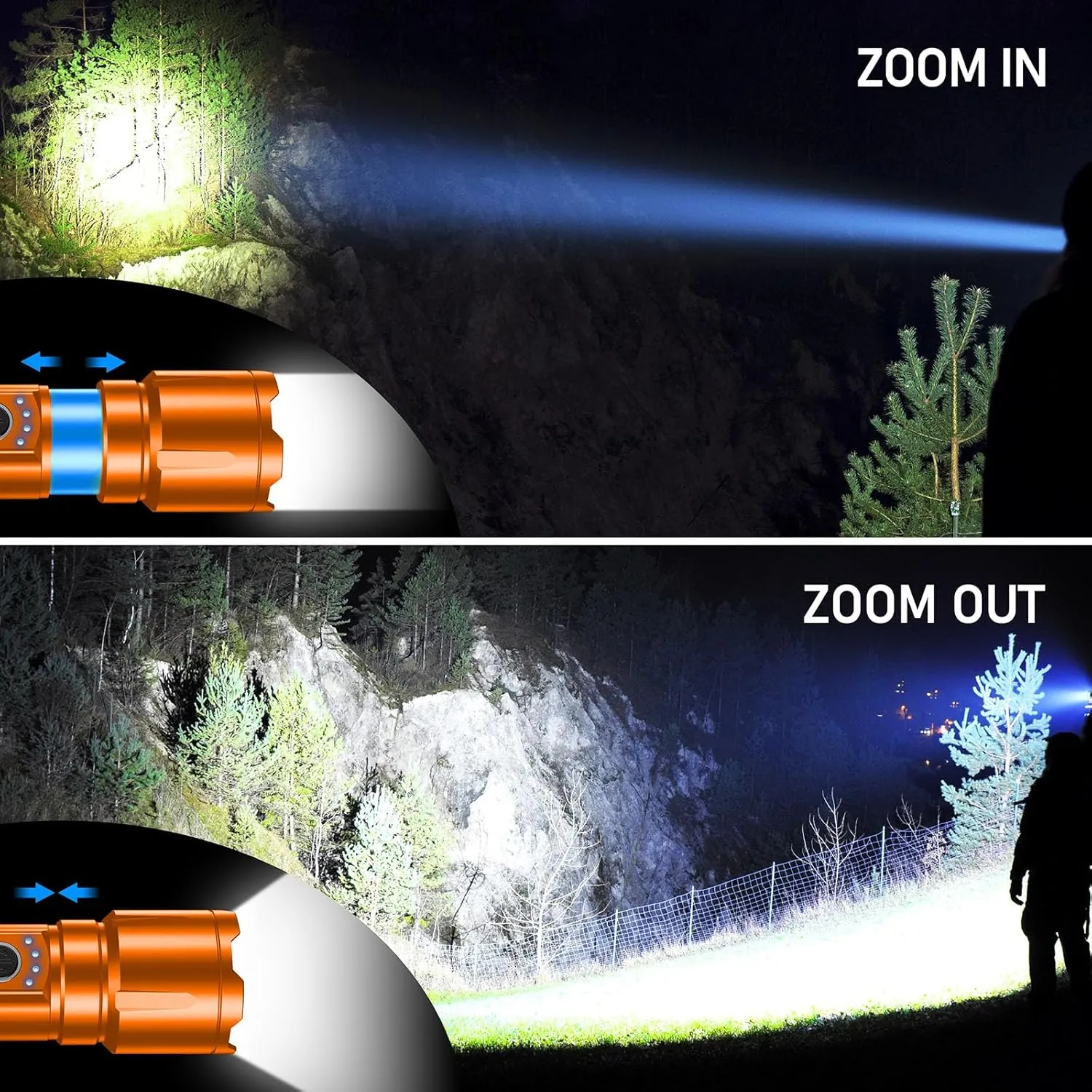 Flashlight Rechargeable, Super Bright Flashlights - Zoomable, 5 Light Modes, IP67 Waterproof, Powerful Long Lasting Handheld Flash Light for Emergencies-Orange