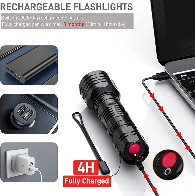 Flashlights High Lumens Rechargeable [2pcs], Small Flashlights PowerFul 400Lumen 5 Modes Waterproof, Super Bright 2.4oz Mini Flashlight One-Key On/Off, EDC Flashlight for Emergencies, Camping, Outdoor