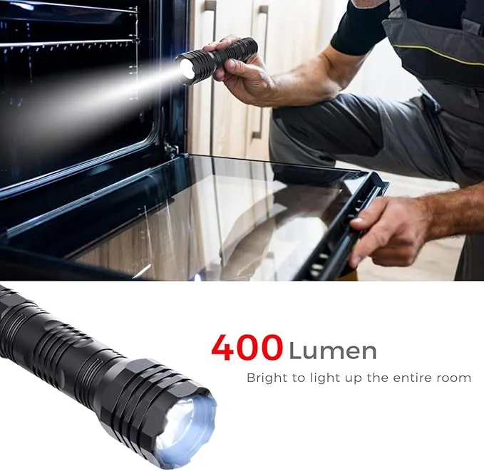 Flashlights High Lumens Rechargeable [2pcs], Small Flashlights PowerFul 400Lumen 5 Modes Waterproof, Super Bright 2.4oz Mini Flashlight One-Key On/Off, EDC Flashlight for Emergencies, Camping, Outdoor