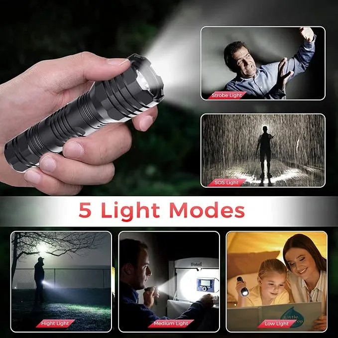 Flashlights High Lumens Rechargeable [2pcs], Small Flashlights PowerFul 400Lumen 5 Modes Waterproof, Super Bright 2.4oz Mini Flashlight One-Key On/Off, EDC Flashlight for Emergencies, Camping, Outdoor