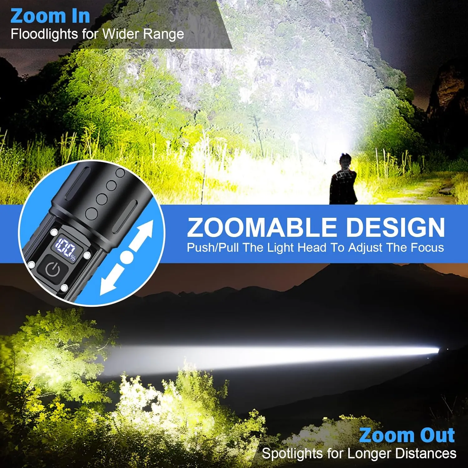 Flashlights High Lumens Rechargeable - Super Bright Tactical LED Flash Light, Dimmable&Memory Function Powerful Waterproof Flashlight for Camping,6 Modes,Zoomable,LCD Display (1, Black)