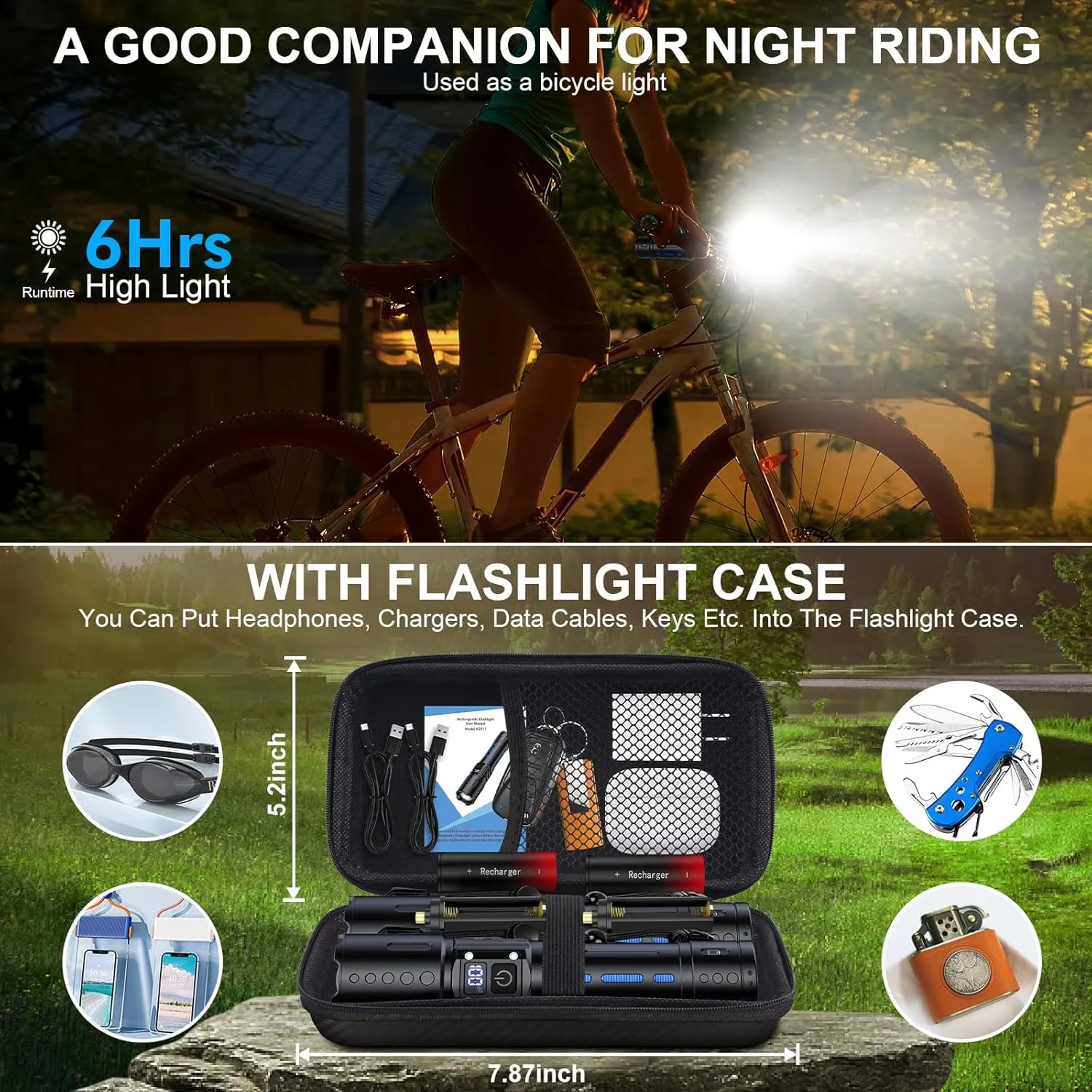 Flashlights High Lumens Rechargeable - Super Bright Tactical LED Flash Light, Dimmable&Memory Function Powerful Waterproof Flashlight for Camping,6 Modes,Zoomable,LCD Display (2, Black)