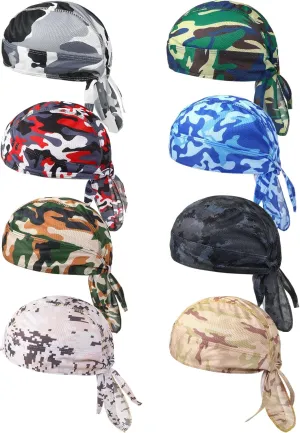 Foaincore 8 Pack Do Rag Skull Caps for Men Sweat Wicking Doo Rags Cooling Helmet Liner Cycling Motorcycle Bandana