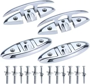 Folding Boat Cleats 316 Stainless Steel - 5"/6" Marine Grade Flip-Up Dock Cleats with Backing Plates & Fasteners - Compatible with Yacht, Kayak, Pontoon - 2/4 Pack