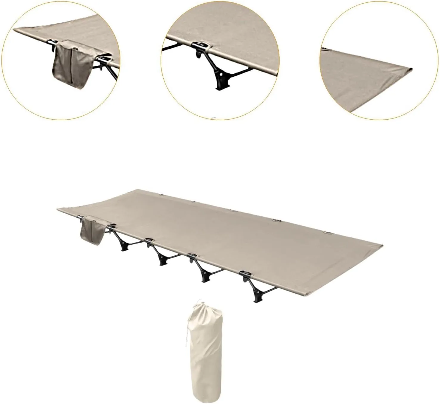 Folding Camping Cot, Foldable Outdoor Bed, Lightweight with Storage Bag for Adults And Kids, Backpacking Sleeping Bed, khaki