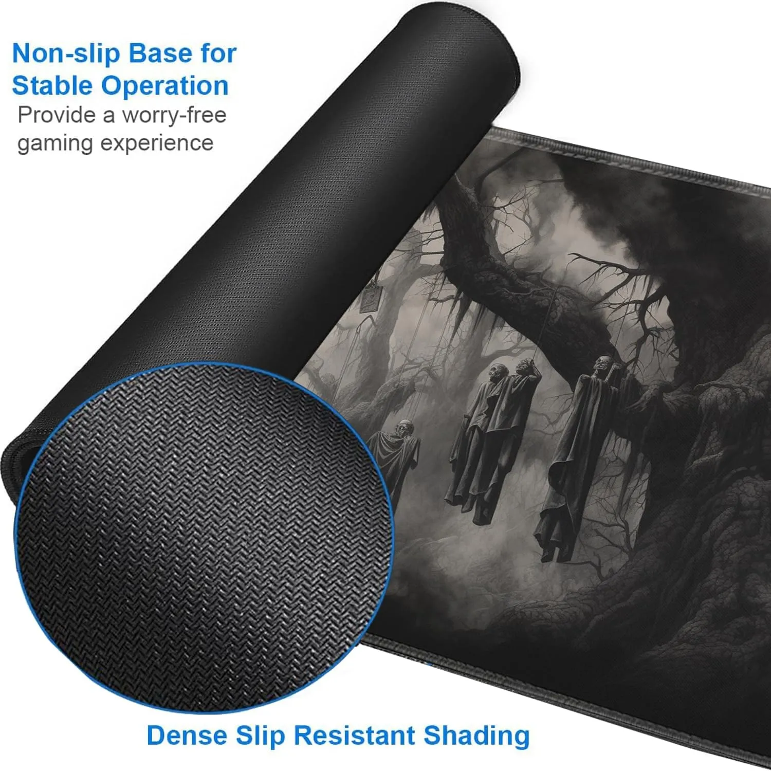 for MTG Playmat   Drawstring Travel Pouch   6 Dice Counter, for Tabletop Trading Card Game Playmats or Mouse Pad, Anti-Slip Rubber 24 x 14 in, Tree of Death, Skeleton for TCG Playmat (No with Zone)