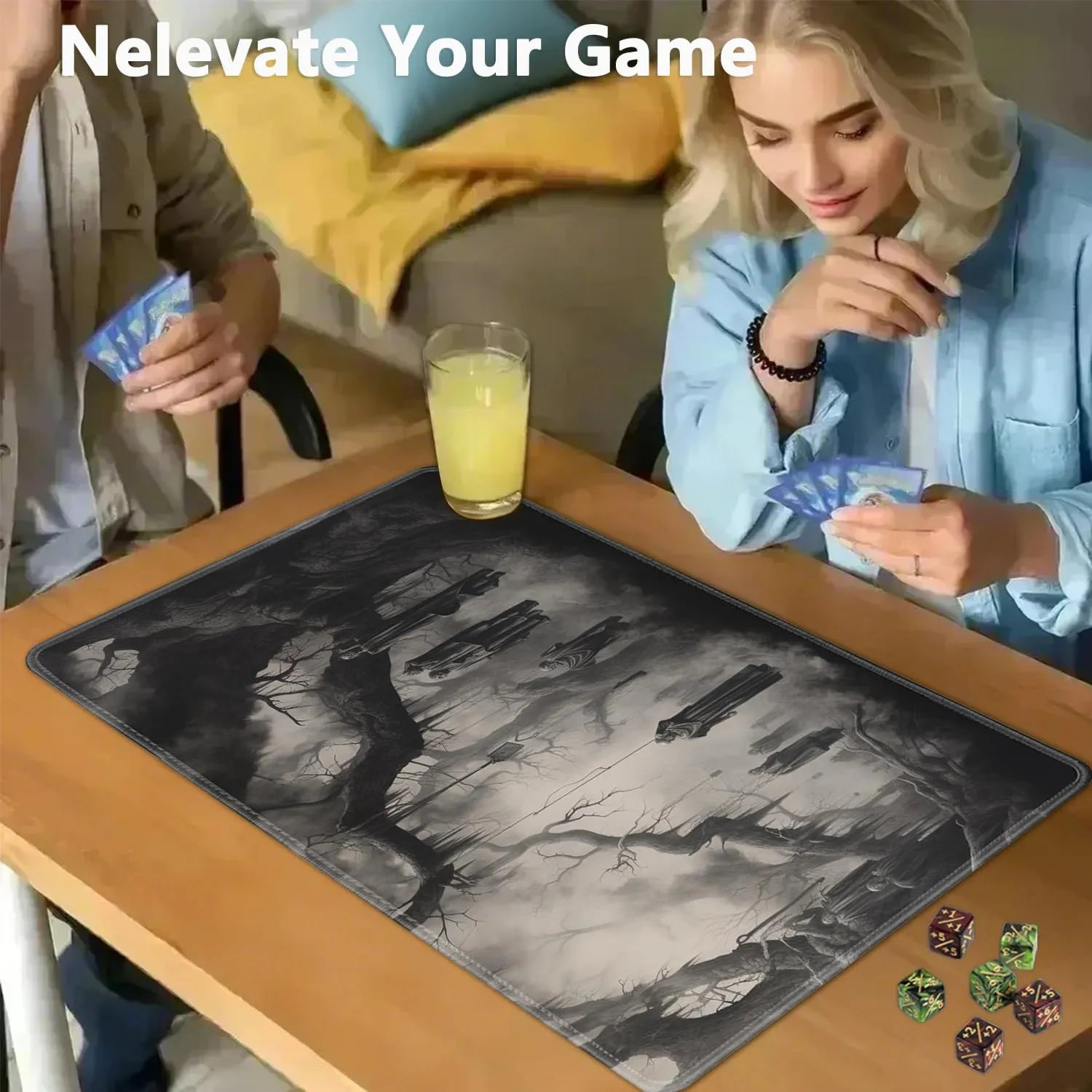 for MTG Playmat   Drawstring Travel Pouch   6 Dice Counter, for Tabletop Trading Card Game Playmats or Mouse Pad, Anti-Slip Rubber 24 x 14 in, Tree of Death, Skeleton for TCG Playmat (No with Zone)