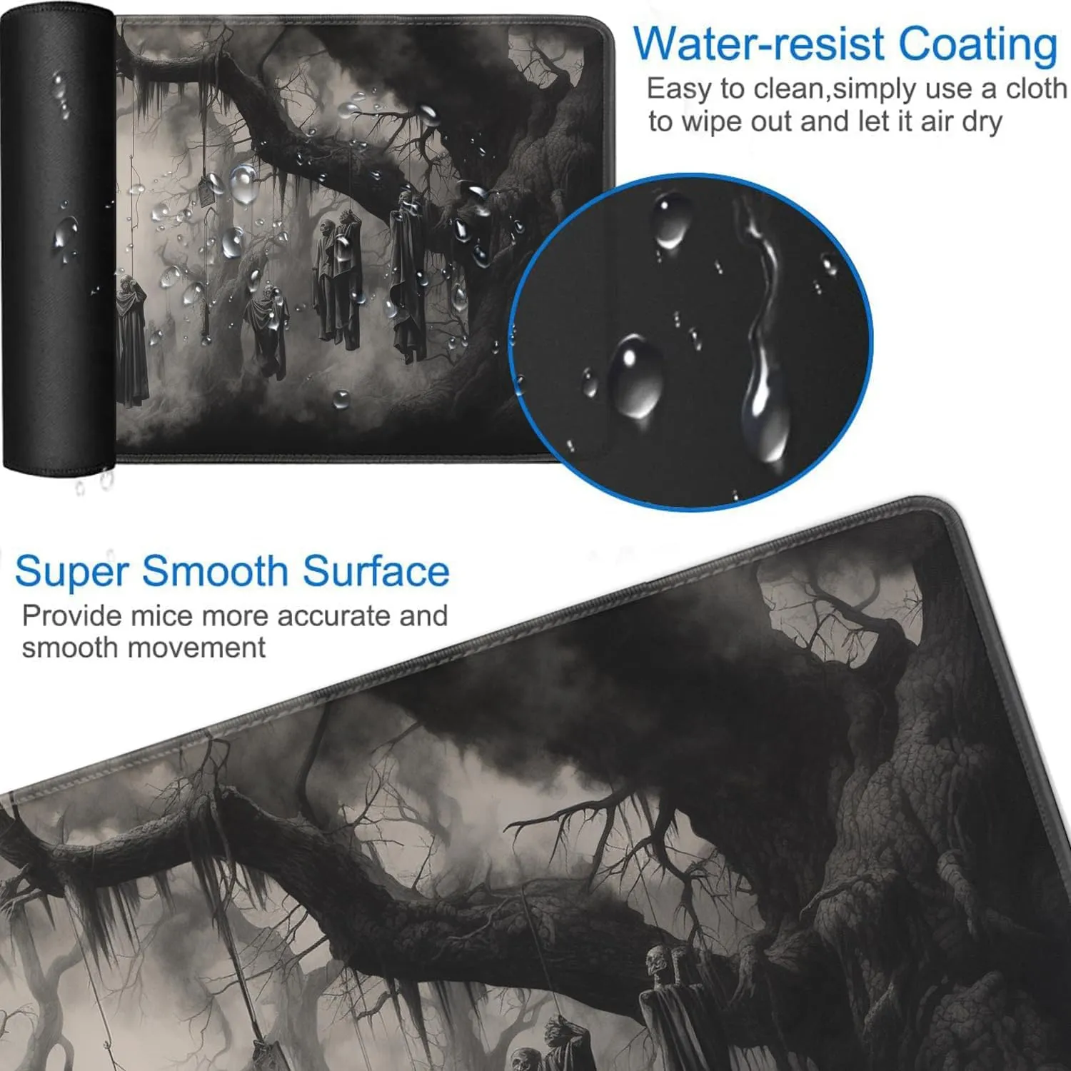 for MTG Playmat   Drawstring Travel Pouch   6 Dice Counter, for Tabletop Trading Card Game Playmats or Mouse Pad, Anti-Slip Rubber 24 x 14 in, Tree of Death, Skeleton for TCG Playmat (No with Zone)