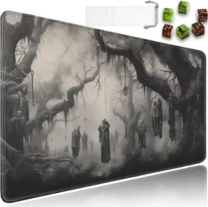 for MTG Playmat   Drawstring Travel Pouch   6 Dice Counter, for Tabletop Trading Card Game Playmats or Mouse Pad, Anti-Slip Rubber 24 x 14 in, Tree of Death, Skeleton for TCG Playmat (No with Zone)