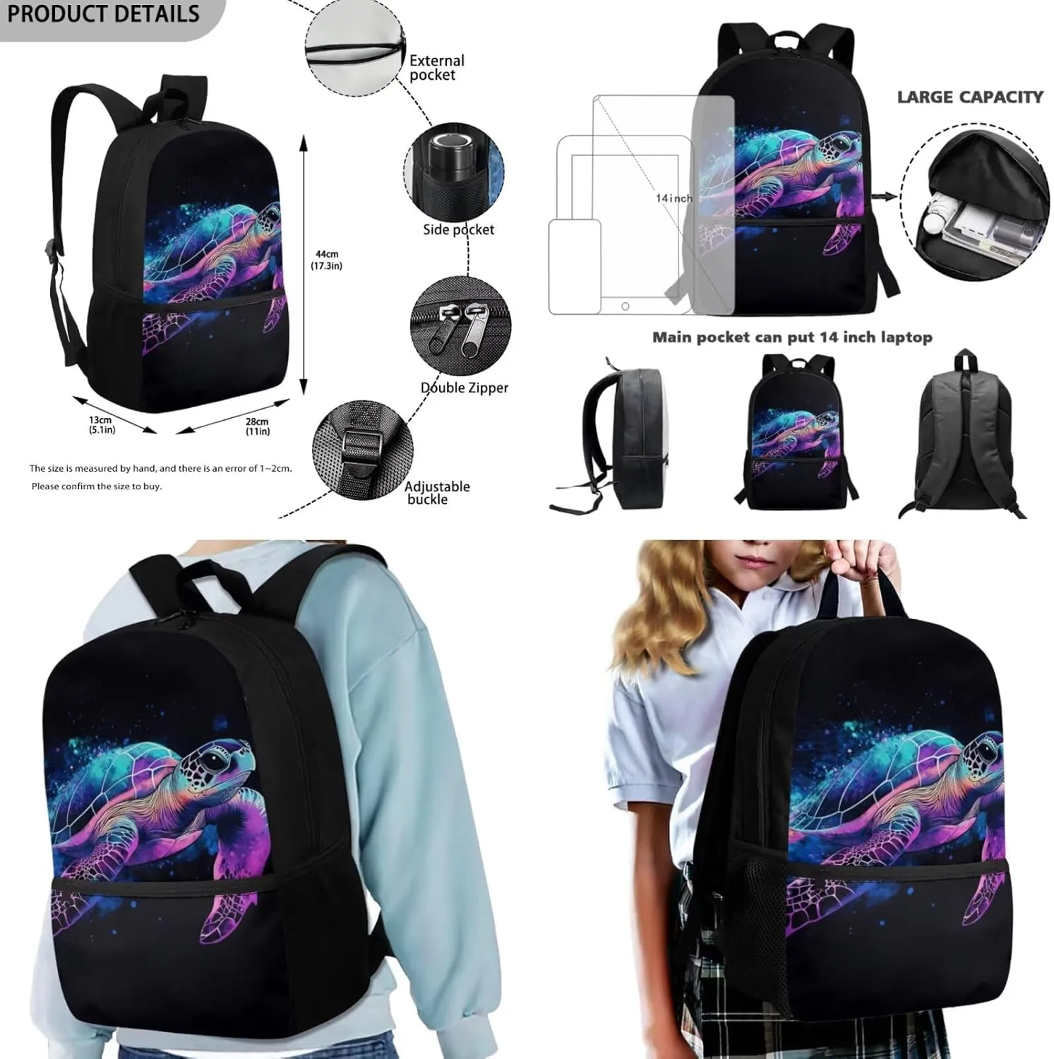 FOR U DESIGNS Turtle Backpack for Boys 6-8 Kindergarten Elementary School Bag 1st Grade Trendy Bookbag Set with Lunch Box 3 in 1 Travel Rucksack 17 Inch