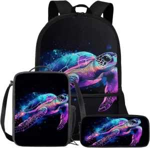 FOR U DESIGNS Turtle Backpack for Boys 6-8 Kindergarten Elementary School Bag 1st Grade Trendy Bookbag Set with Lunch Box 3 in 1 Travel Rucksack 17 Inch