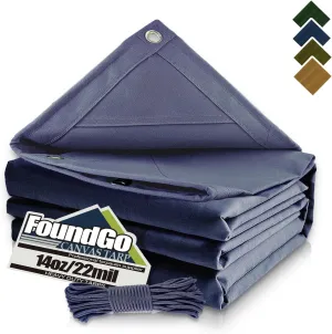 FoundGo Canvas Tarp 6x8ft Heavy Duty Waterresistant Tarps with Grommets, UV Resistant, 22 Mil Tarpaulin,14 oz Durable Cloth Covers for Car, Roof, Boat, Camp, Canopy, Woodpile with Ropes-Blue