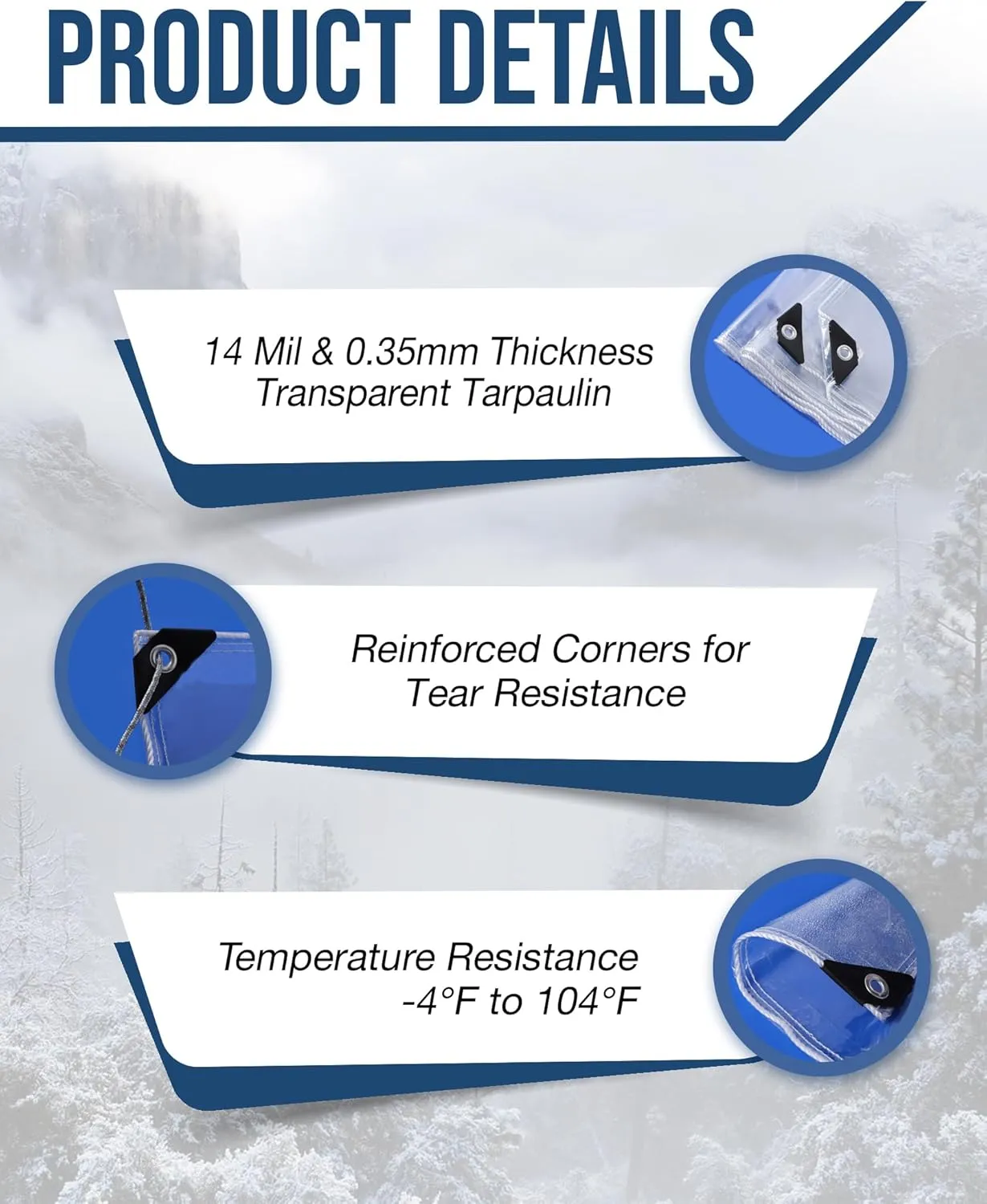 FoundGo Clear PVC Vinyl Tarp - 10'x10' - 14 Mil Thickness - Transparent Polytarp with Metal Grommets - Waterproof, UV & Tear Resistant - Ideal for Protection Against Cold Weather & Elements