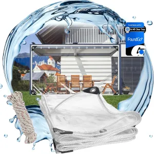 FoundGo Clear PVC Vinyl Tarp - 10'x10' - 14 Mil Thickness - Transparent Polytarp with Metal Grommets - Waterproof, UV & Tear Resistant - Ideal for Protection Against Cold Weather & Elements