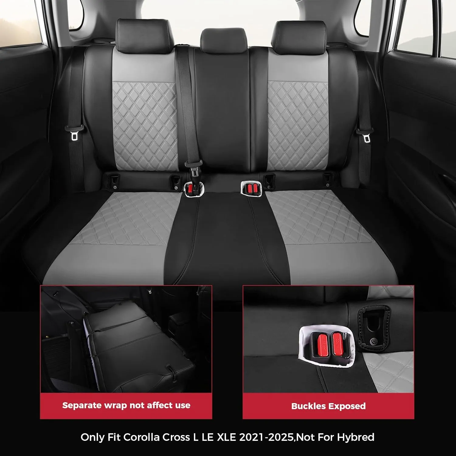 FREESOO Custom 1:1 Seat Covers for Corolla Cross L LE XLE 2025 2024 2023 2022 2021, Not for Hybrid, Faux Leather Seat Covers Full Set - BlackGrey