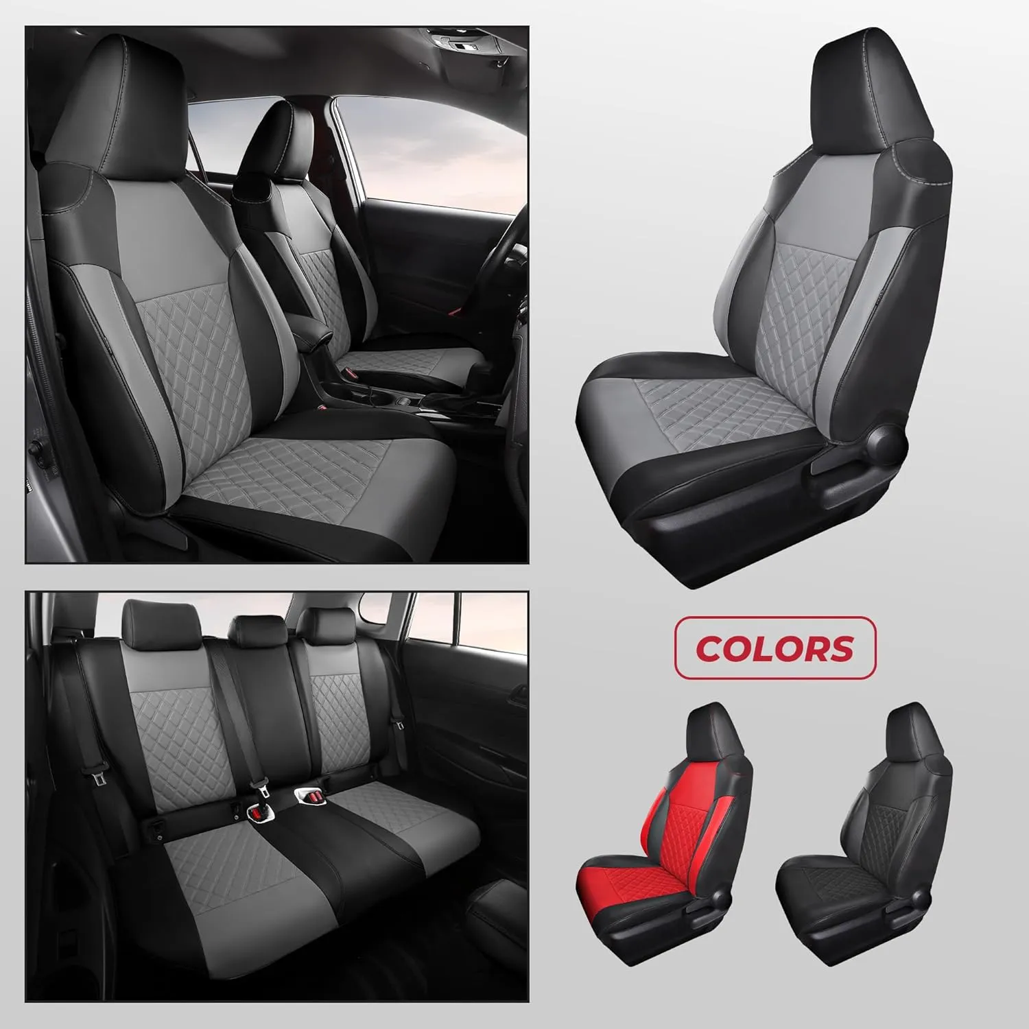 FREESOO Custom 1:1 Seat Covers for Corolla Cross L LE XLE 2025 2024 2023 2022 2021, Not for Hybrid, Faux Leather Seat Covers Full Set - BlackGrey