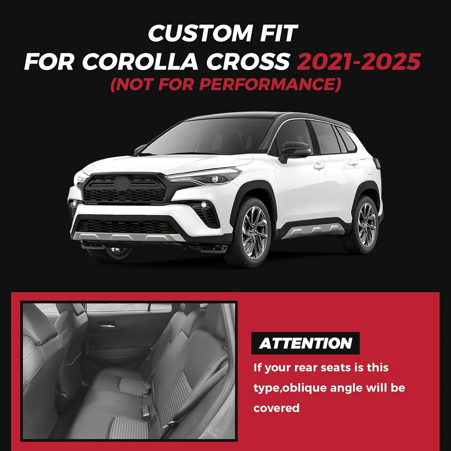 FREESOO Custom 1:1 Seat Covers for Corolla Cross L LE XLE 2025 2024 2023 2022 2021, Not for Hybrid, Faux Leather Seat Covers Full Set - BlackGrey