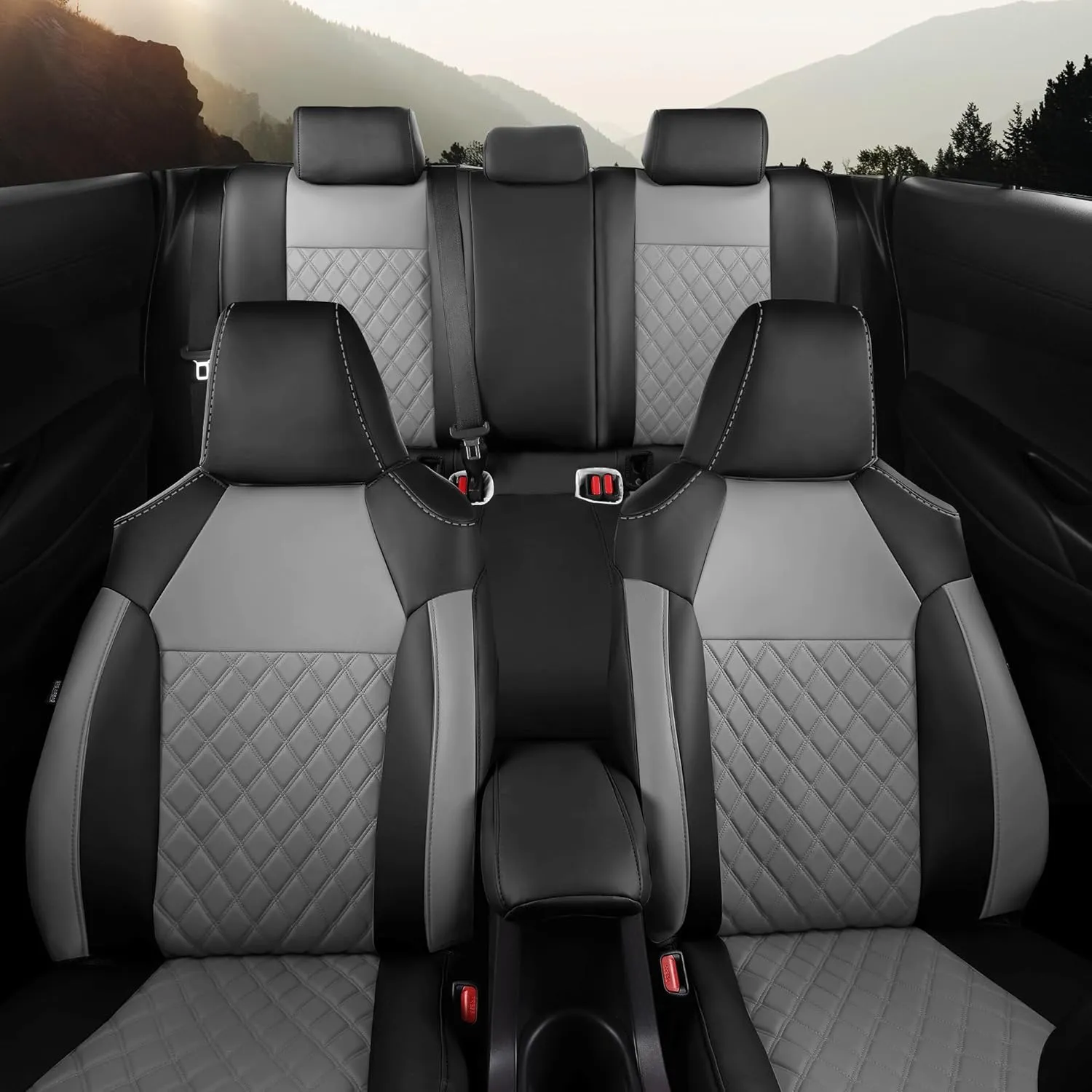 FREESOO Custom 1:1 Seat Covers for Corolla Cross L LE XLE 2025 2024 2023 2022 2021, Not for Hybrid, Faux Leather Seat Covers Full Set - BlackGrey