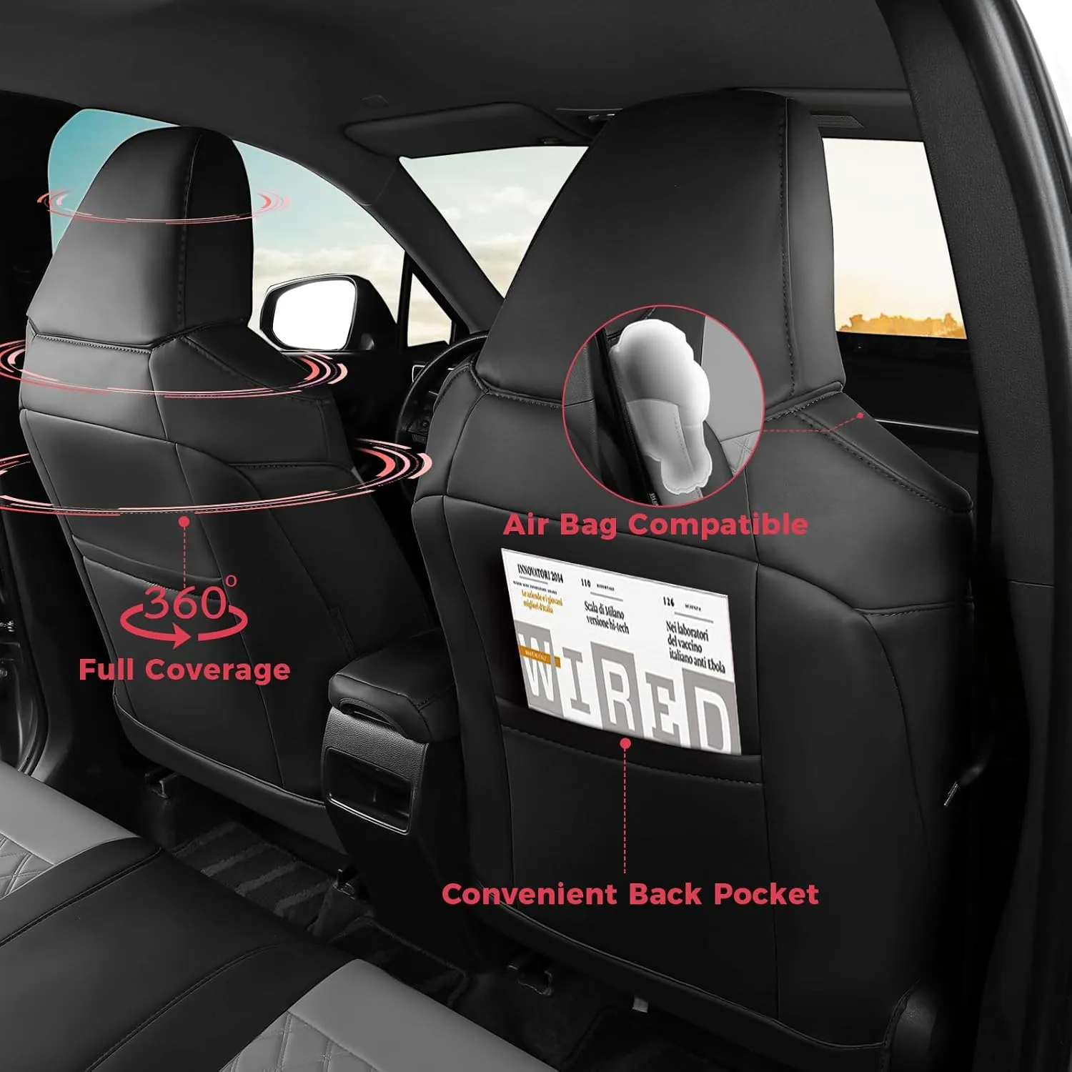 FREESOO Custom 1:1 Seat Covers for Corolla Cross L LE XLE 2025 2024 2023 2022 2021, Not for Hybrid, Faux Leather Seat Covers Full Set - BlackGrey