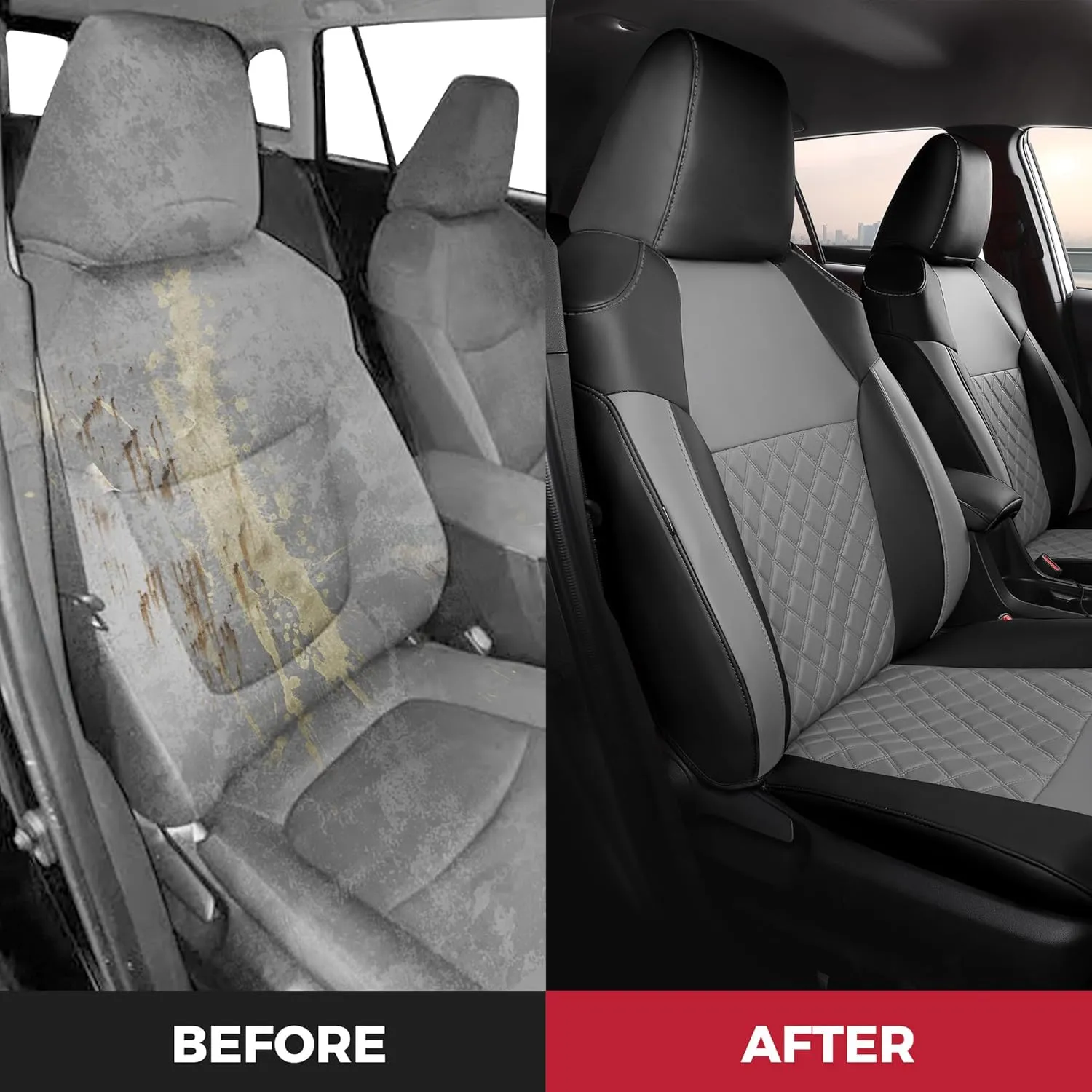 FREESOO Custom 1:1 Seat Covers for Corolla Cross L LE XLE 2025 2024 2023 2022 2021, Not for Hybrid, Faux Leather Seat Covers Full Set - BlackGrey