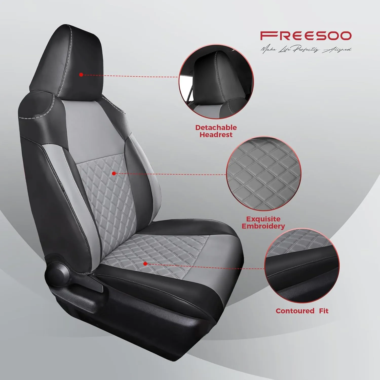 FREESOO Custom 1:1 Seat Covers for Corolla Cross L LE XLE 2025 2024 2023 2022 2021, Not for Hybrid, Faux Leather Seat Covers Full Set - BlackGrey